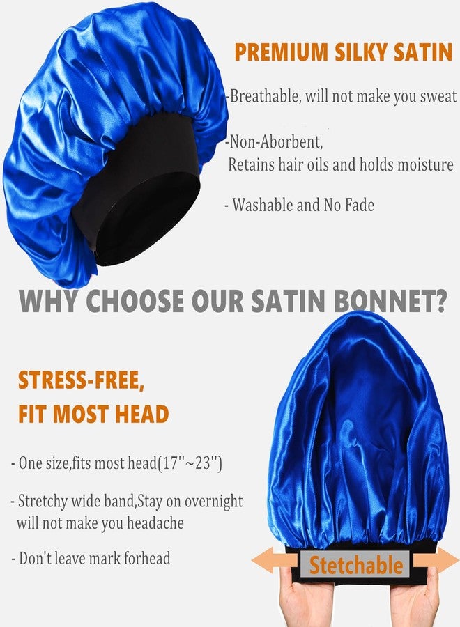 هيموسويس قبعة نوم للرجال، قبعة نوم للشعر، قبعات ساتان مزدوجة الطبقات للنساء ذوات الشعر الأسود المجعد والضفائر، قبعة نوم قابلة للعكس (كبيرة، أسود/أزرق ملكي) - Image 4