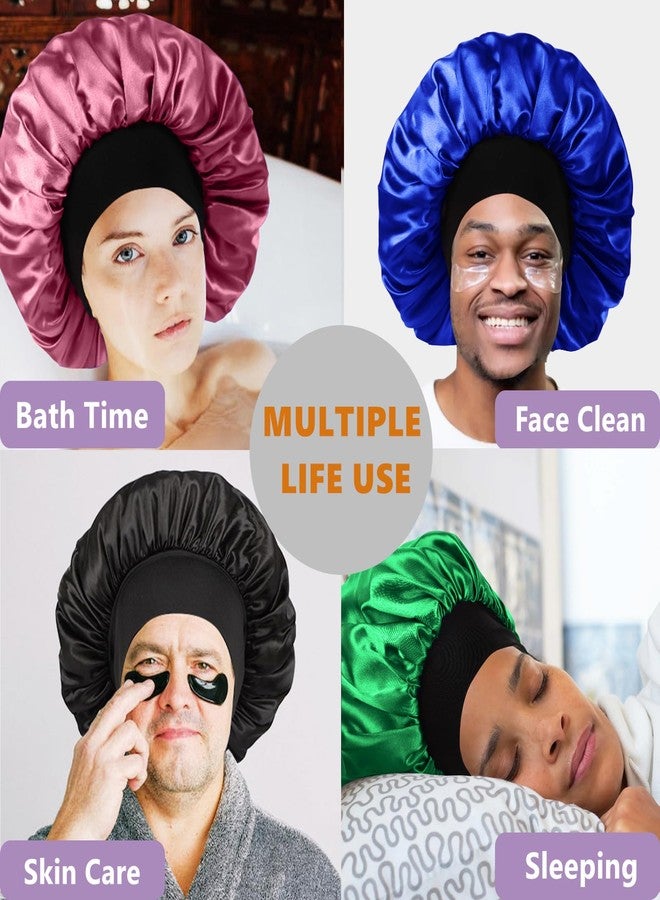 هيموسويس قبعة نوم للرجال، قبعة نوم للشعر، قبعات ساتان مزدوجة الطبقات للنساء ذوات الشعر الأسود المجعد والضفائر، قبعة نوم قابلة للعكس (كبيرة، أسود/أزرق ملكي) - Image 5