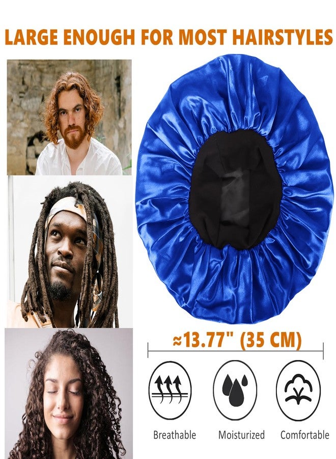 هيموسويس قبعة نوم للرجال، قبعة نوم للشعر، قبعات ساتان مزدوجة الطبقات للنساء ذوات الشعر الأسود المجعد والضفائر، قبعة نوم قابلة للعكس (كبيرة، أسود/أزرق ملكي) - Image 3