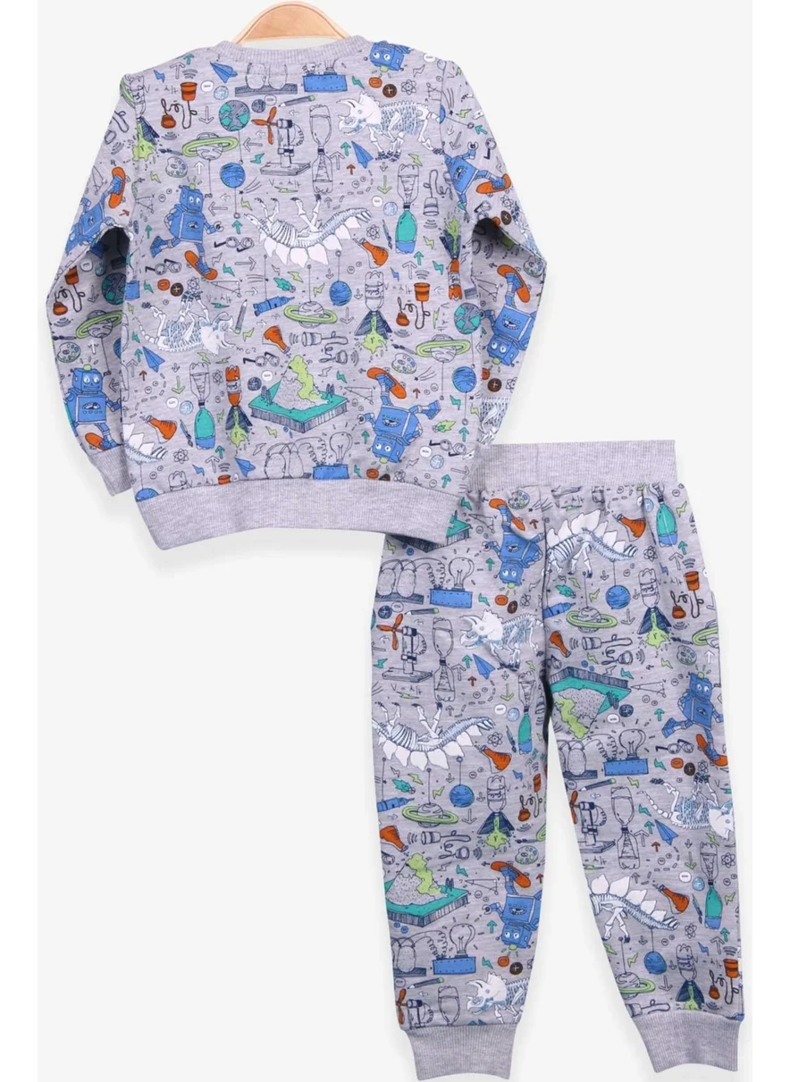 Breeze Baby Boy Tracksuit Set Printed Patterned Gray (6 Months-2 Years)