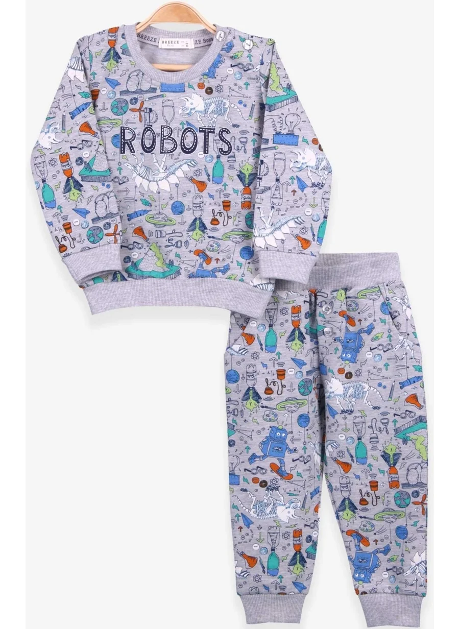 Breeze Baby Boy Tracksuit Set Printed Patterned Gray (6 Months-2 Years)