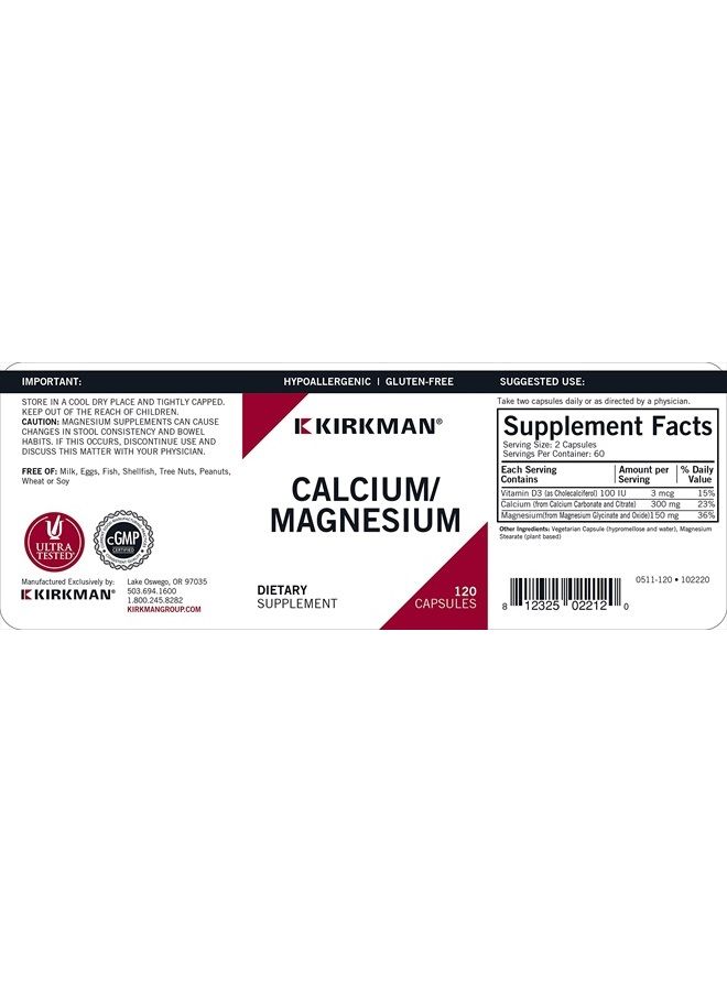 Kirkman Calcium Magnesium Capsules - Hypo - 120 count - Image 3