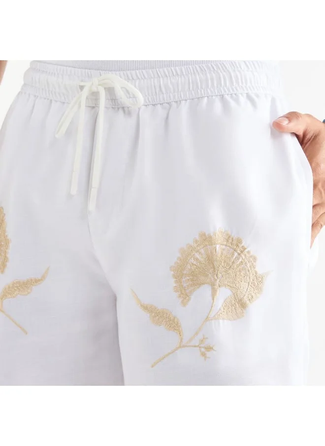 FAV Embroidered Shorts with Drawstring Closure and Pockets