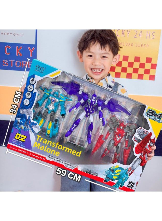 Deformation Toy Robot Car King Kong Wasp Optimus Warrior Hand Robot Boy Model Toy-Color:H32 Dinosaur Mecha 3 Pack 】 - Image 1