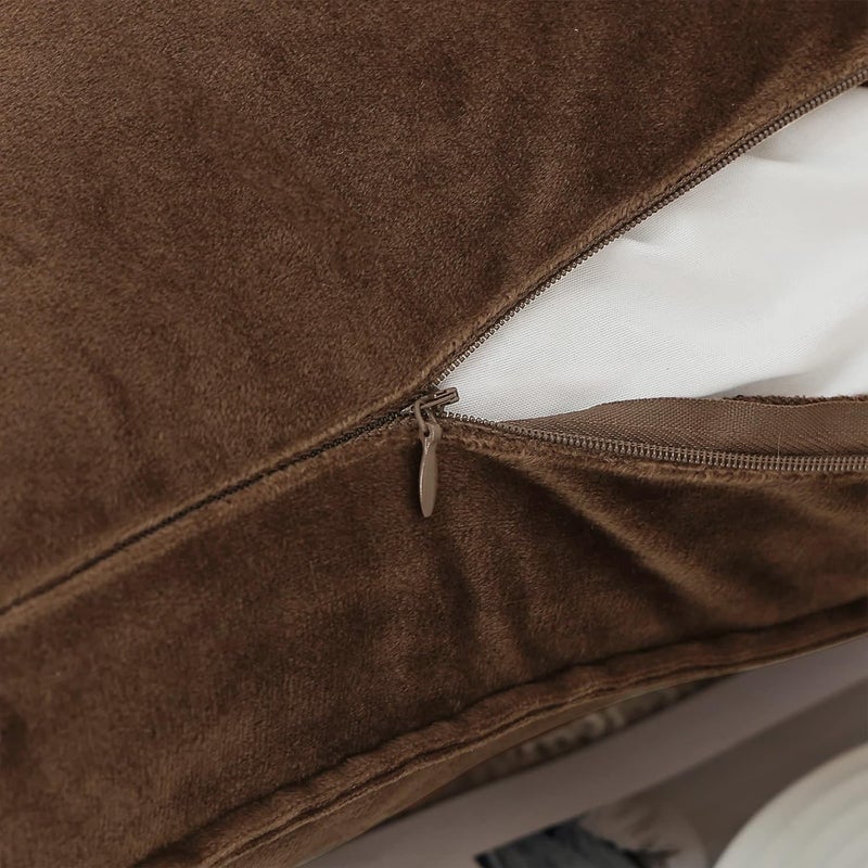 VAKADO Throw Pillow Covers 20x20 Set of 2 Brown Velvet Decor Decorative Couch Cushion Euro with Fringe Pillowcases Home Bed Decoration for Sofa Bedroom Office Indoor - Image 3