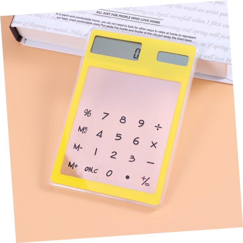 Solar Calculator Transparent Touch Panel with LCD Display Solar Powered Compact Lightweight Yellow for School Office Home Use - Image 5