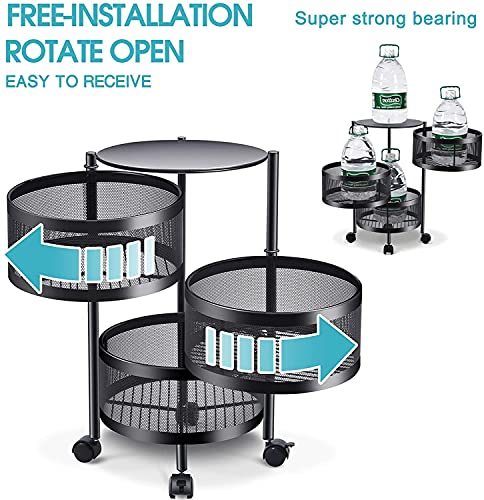 HOME CUBE 1 Pc 3 Layer Kitchen Rotating Trolley Portable Storage Rack Round Design Fruits,Cutlery,Spice,Jars Container Basket Organizer Holder Stand For Kitchen - Black(Metal) - Image 5