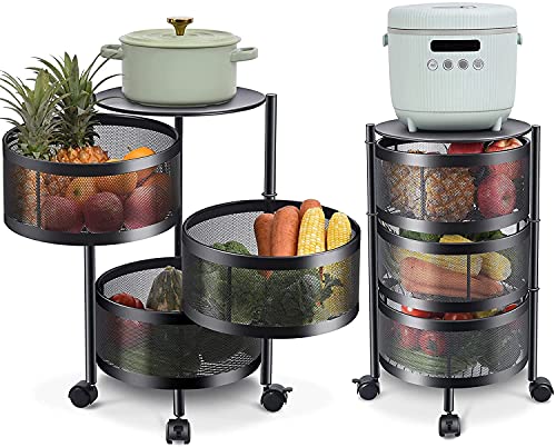 HOME CUBE 1 Pc 3 Layer Kitchen Rotating Trolley Portable Storage Rack Round Design Fruits,Cutlery,Spice,Jars Container Basket Organizer Holder Stand For Kitchen - Black(Metal) - Image 1