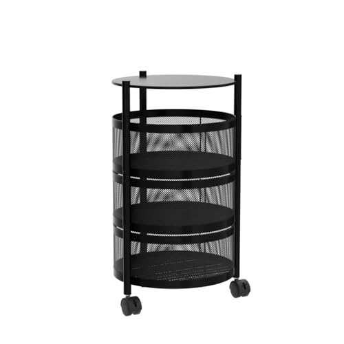 HOME CUBE 1 Pc 3 Layer Kitchen Rotating Trolley Portable Storage Rack Round Design Fruits,Cutlery,Spice,Jars Container Basket Organizer Holder Stand For Kitchen - Black(Metal) - Image 4