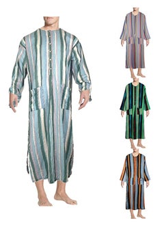Sthxyfaith Mens Cotton Nightshirts, Long Sleeve Sleepwear Button Down Closure Comfy Nightgown with Pockets, Soft Loose Long Robe (Color : Style 3, Size : XXX-Large)  - Image 1