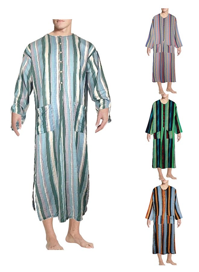 Sthxyfaith Mens Cotton Nightshirts, Long Sleeve Sleepwear Button Down Closure Comfy Nightgown with Pockets, Soft Loose Long Robe (Color : Style 3, Size : XXX-Large) - Image 1