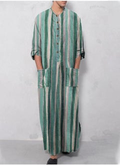 Sthxyfaith Mens Cotton Nightshirts, Long Sleeve Sleepwear Button Down Closure Comfy Nightgown with Pockets, Soft Loose Long Robe (Color : Style 3, Size : XXX-Large)  - Image 2