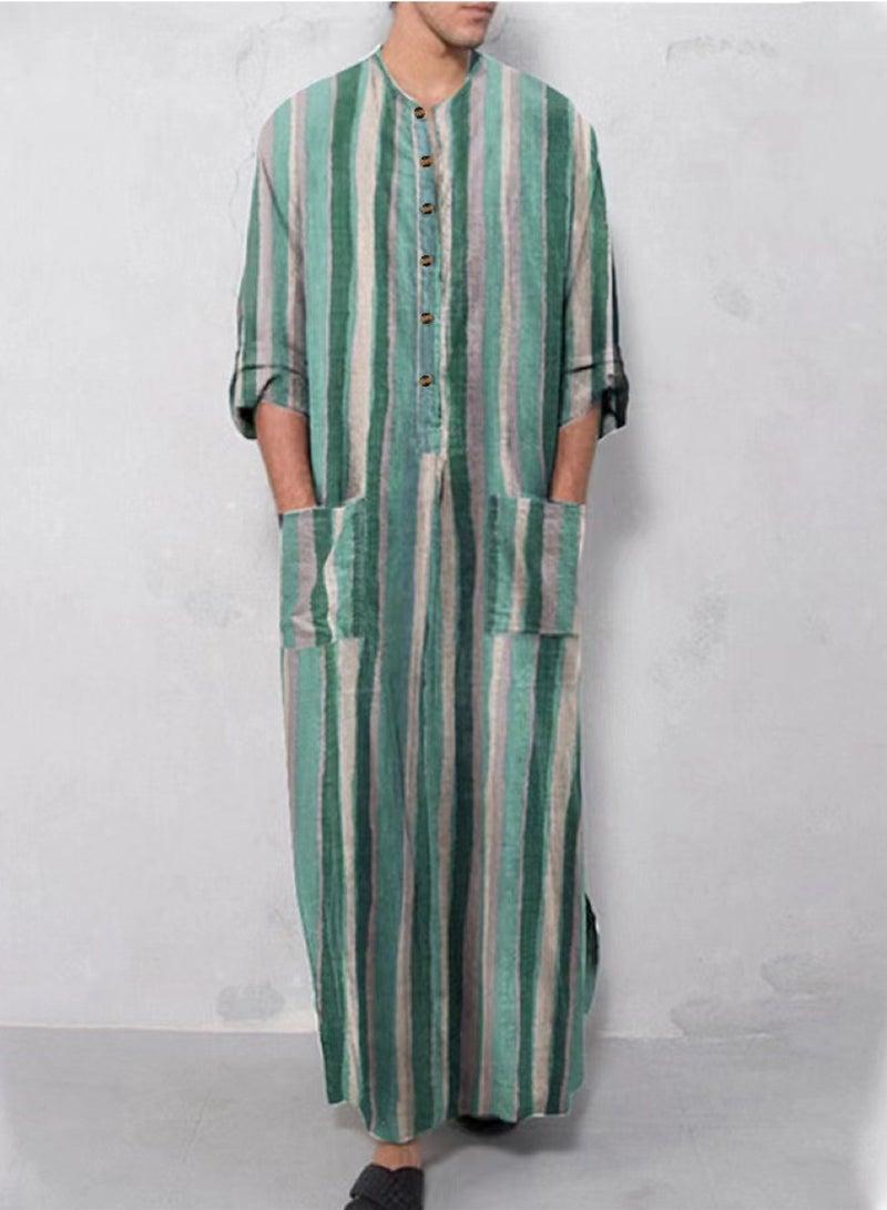 Sthxyfaith Mens Cotton Nightshirts, Long Sleeve Sleepwear Button Down Closure Comfy Nightgown with Pockets, Soft Loose Long Robe (Color : Style 3, Size : XXX-Large) - Image 2