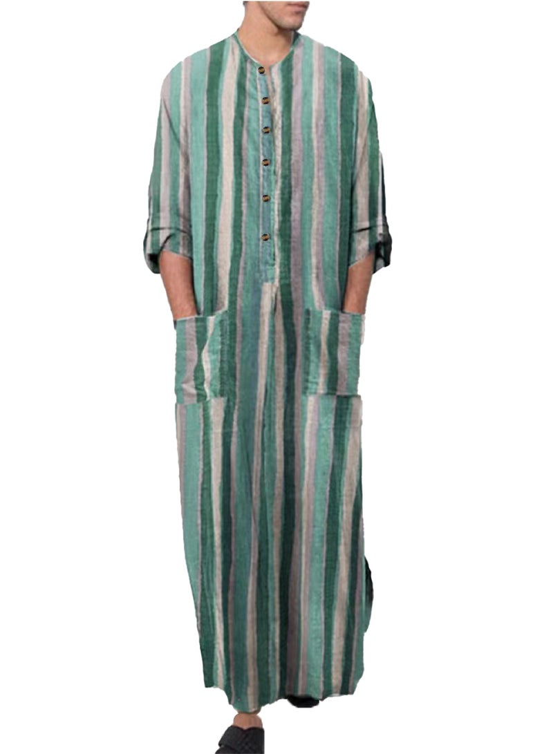 Sthxyfaith Mens Cotton Nightshirts, Long Sleeve Sleepwear Button Down Closure Comfy Nightgown with Pockets, Soft Loose Long Robe (Color : Style 3, Size : XXX-Large) - Image 3