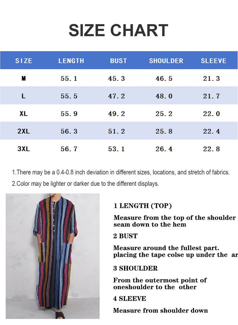 Sthxyfaith Mens Cotton Nightshirts, Long Sleeve Sleepwear Button Down Closure Comfy Nightgown with Pockets, Soft Loose Long Robe (Color : Style 3, Size : XXX-Large) - Image 5