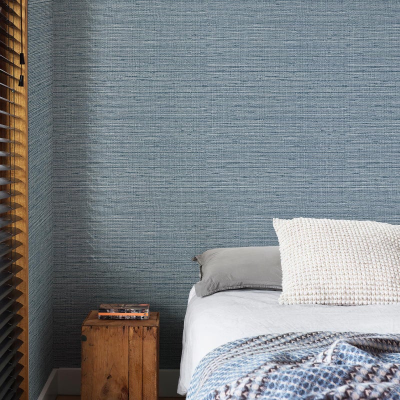 Simon&Siff SimonSiff Grey Blue Textured Grasscloth Peel and Stick Wallpaper 177x394 Faux Grassweave Wallpaper Waterproof Self Adhesive Removable Wallpaper Mural for Home Decor Bedroom Kitchen Cabinet - Image 2