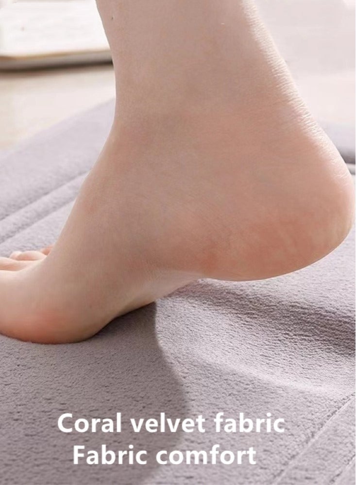Kutis 3-Pieces Bathroom Coral Velvet Floor Mat Suit Absorbent Anti-Slip Toilet Carpet Set Grey - Image 3