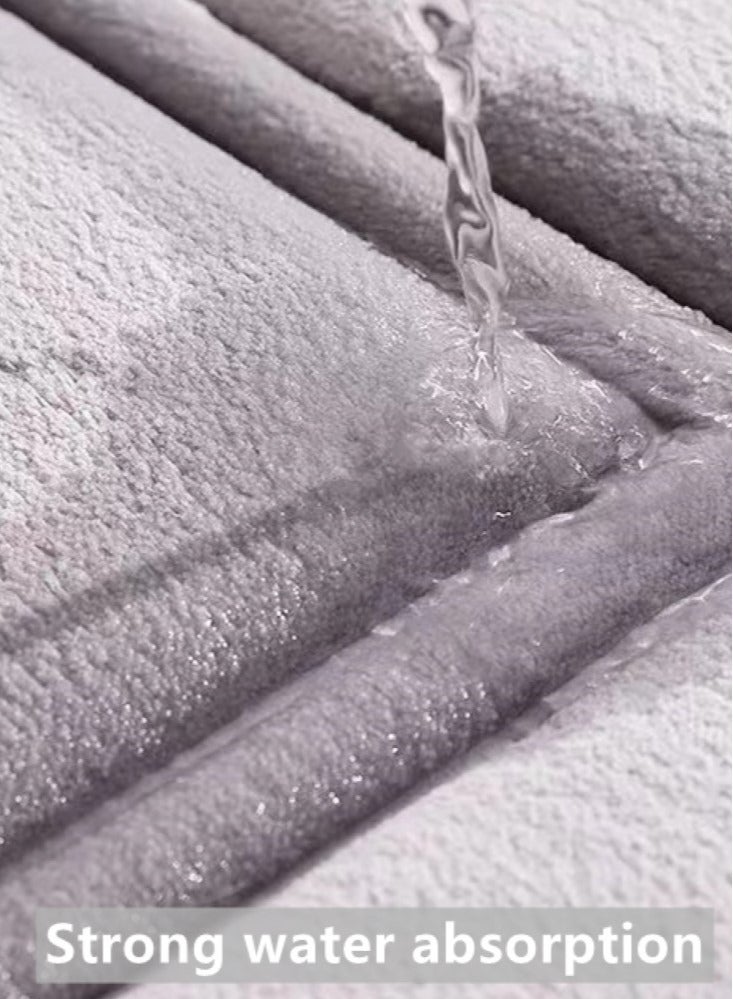 Kutis 3-Pieces Bathroom Coral Velvet Floor Mat Suit Absorbent Anti-Slip Toilet Carpet Set Grey - Image 4