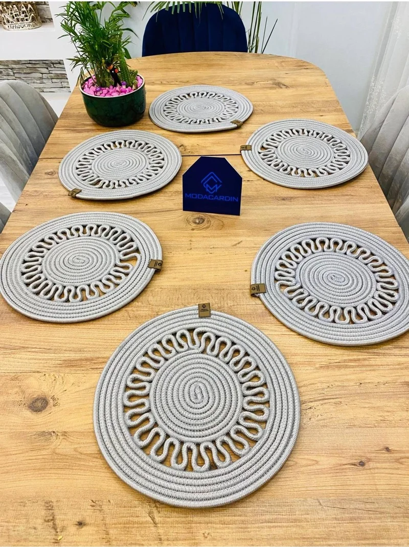 BDZ Deri BDZ Leather Wicker Jute Presentation Plate Mat American Service 6 Pieces