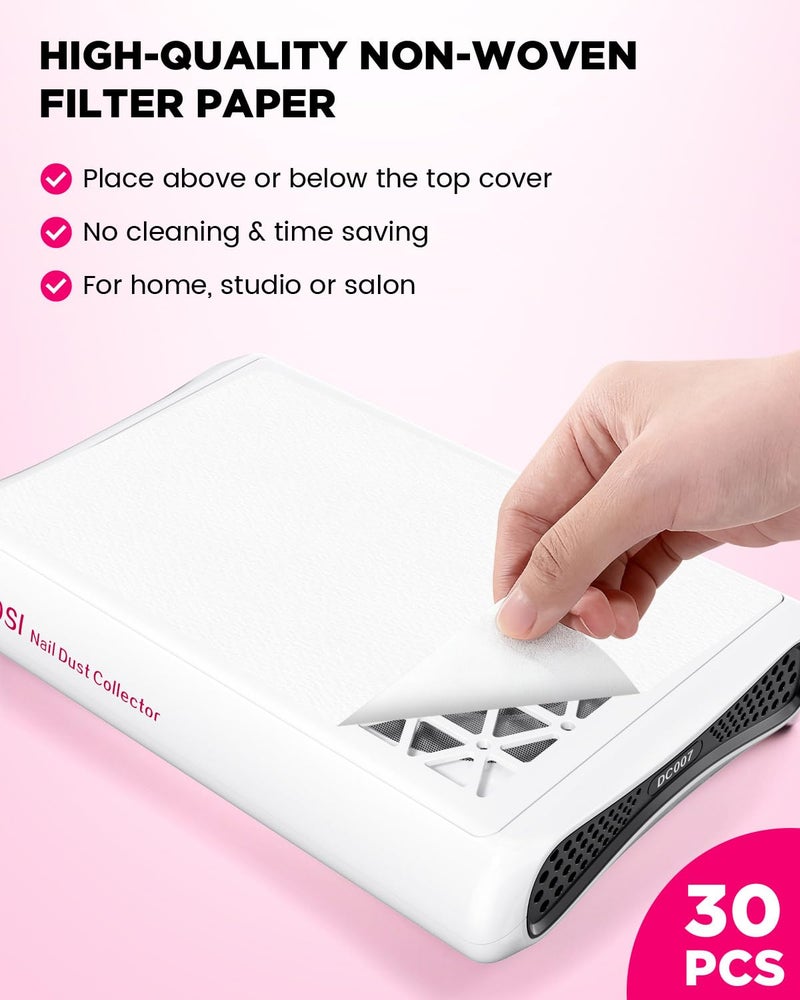 ECOSI Nail Dust Collector, 8000RPM & 1600PA Dual Turbo Professional Vacuum Fan Dust Extractor with 30 Pcs Filter Papers, Stepless Adjustable Suction for Manicure, Salon Nail Tech & Home (White) - Image 5