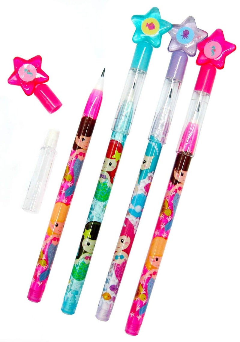 TINYMILLS 24 Pcs Mermaids Multi Point Stackable Push Pencil Assortment with Eraser for Shark Birthday Party Favor Prize Carnival Goodie Bag Stuffers Classroom Rewards Pinata Fillers - Image 2