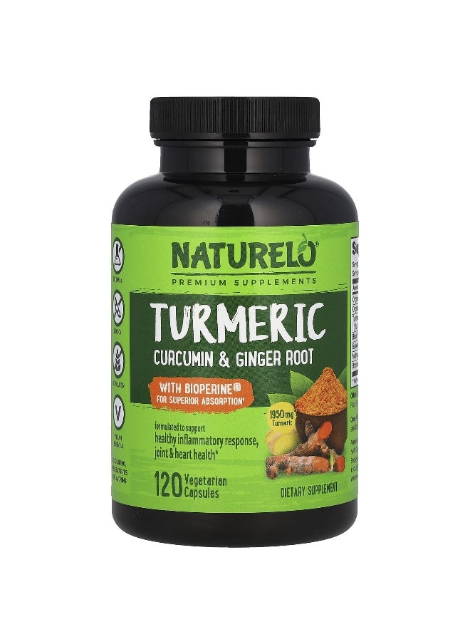 NATURELO - NATURELO, Turmeric Curcumin & Ginger Root With Bioperine®, 120 Vegetarian Capsules - Image 1