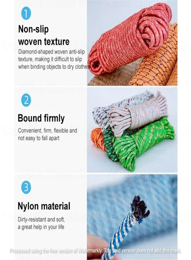 ABlue Clipper Portable Fabric Braided Clothes Drying Rope | Nylon Laundry Line Rope | Cloth Drying Wire Synthetic Rope | Clothes Drying Line | Kapde Sukhane ki Rassi | Strong & Durable (10 M Pack of 2) - Image 4