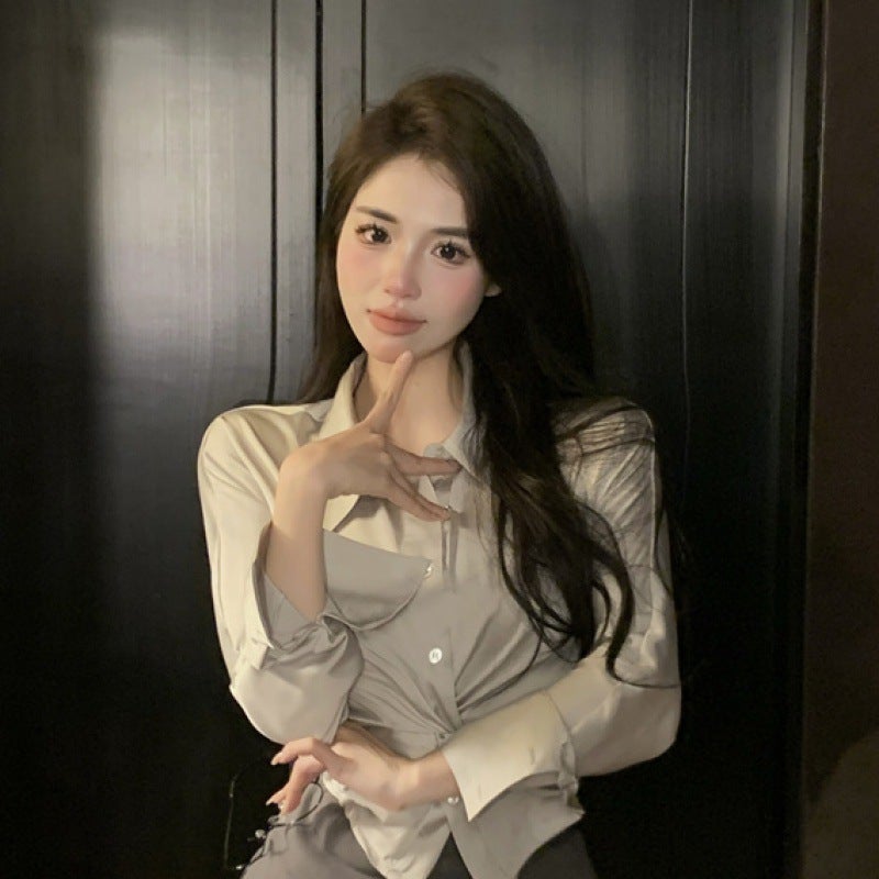 Pure Desire Sweet and Spicy Design Niche Early Autumn High-End Waist Shirt Top Womens High Waist Hip Skirt Suit Shirt 【single piece】 - Image 1