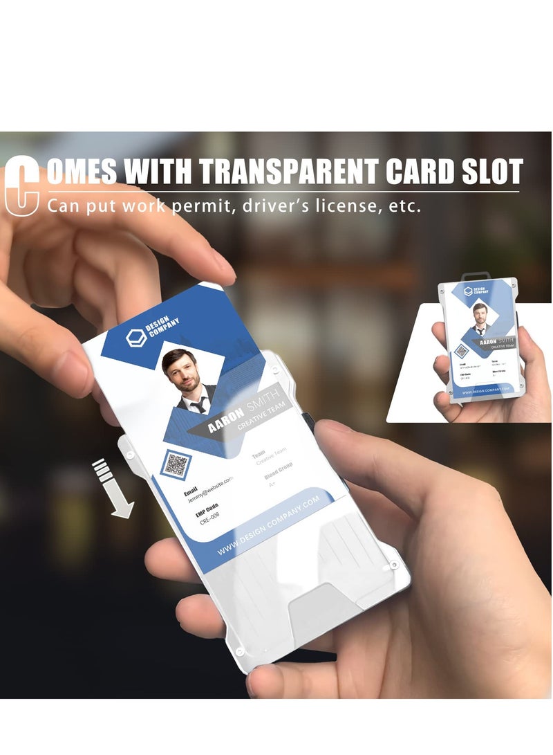 KASTWAVE Wallet For Men Slim Aluminum Metal Money Clip with Transparent Work RFID Metal Wallet Work ID Card Holder Business Card Holder with Clear Window Badge Clip Cash Slim Minimalist Wallet (Moon Silver)  - Image 2