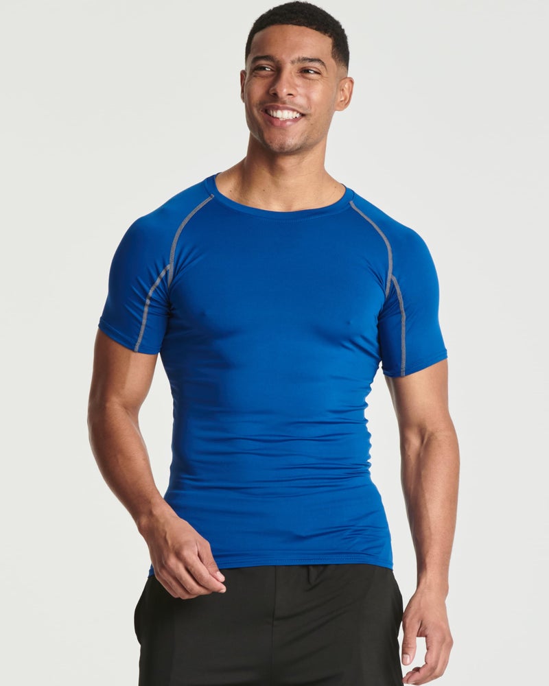REALESSENTIALS 4 Pack: Mens Short Sleeve Shirts Compression Base Layer Tight Thermal Undershirt Slimming Black Active Fitness Athletic T-Shirt Quick Dry Fit Workout Sports Rashguard Gym Running Top, Set 5,L - Image 2