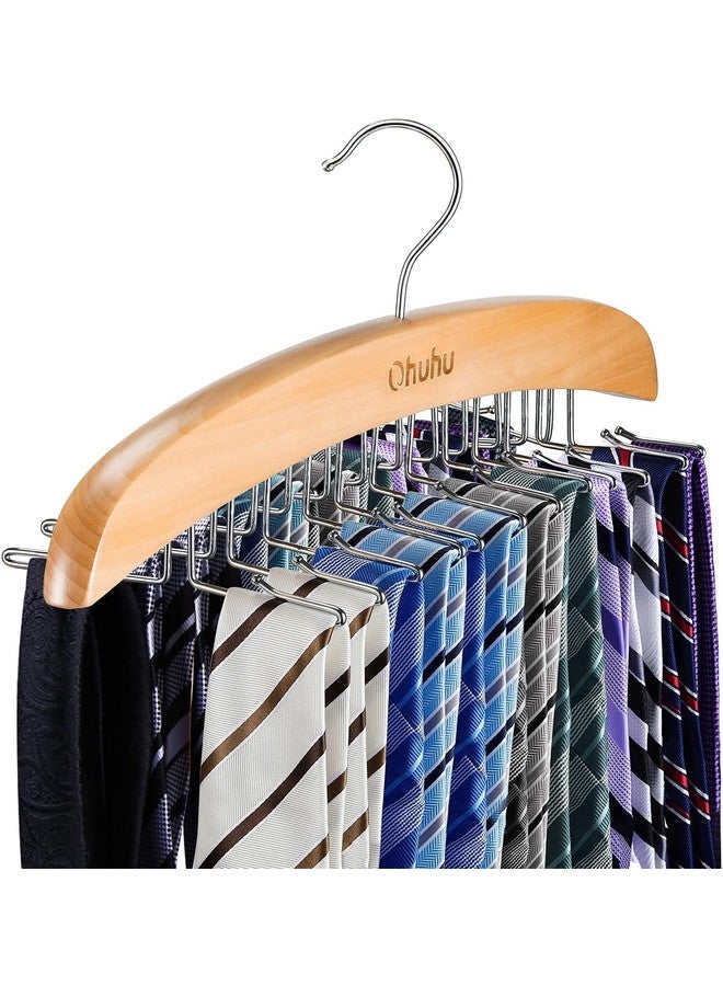 Ohuhu Tie Rack Hanger for Closet: Ohuhu 24 Folding Hooks Tie Hangers for Men Wooden Tie Holder Organizer Space Saving Necktie Storage 360 Degree Rotating Ties Belts Scarves Tank Tops Accessories-Burlywood  - Image 1