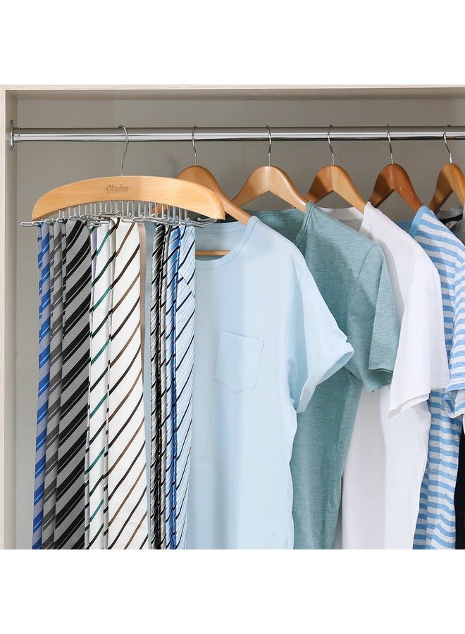 Ohuhu Tie Rack Hanger for Closet: Ohuhu 24 Folding Hooks Tie Hangers for Men Wooden Tie Holder Organizer Space Saving Necktie Storage 360 Degree Rotating Ties Belts Scarves Tank Tops Accessories-Burlywood  - Image 2