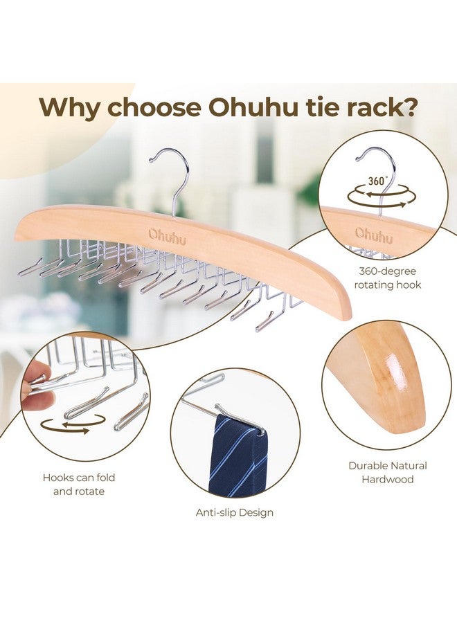 Ohuhu Tie Rack Hanger for Closet: Ohuhu 24 Folding Hooks Tie Hangers for Men Wooden Tie Holder Organizer Space Saving Necktie Storage 360 Degree Rotating Ties Belts Scarves Tank Tops Accessories-Burlywood  - Image 5