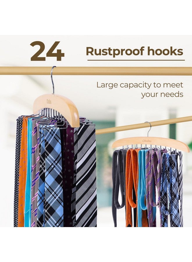 Ohuhu Tie Rack Hanger for Closet: Ohuhu 24 Folding Hooks Tie Hangers for Men Wooden Tie Holder Organizer Space Saving Necktie Storage 360 Degree Rotating Ties Belts Scarves Tank Tops Accessories-Burlywood  - Image 4