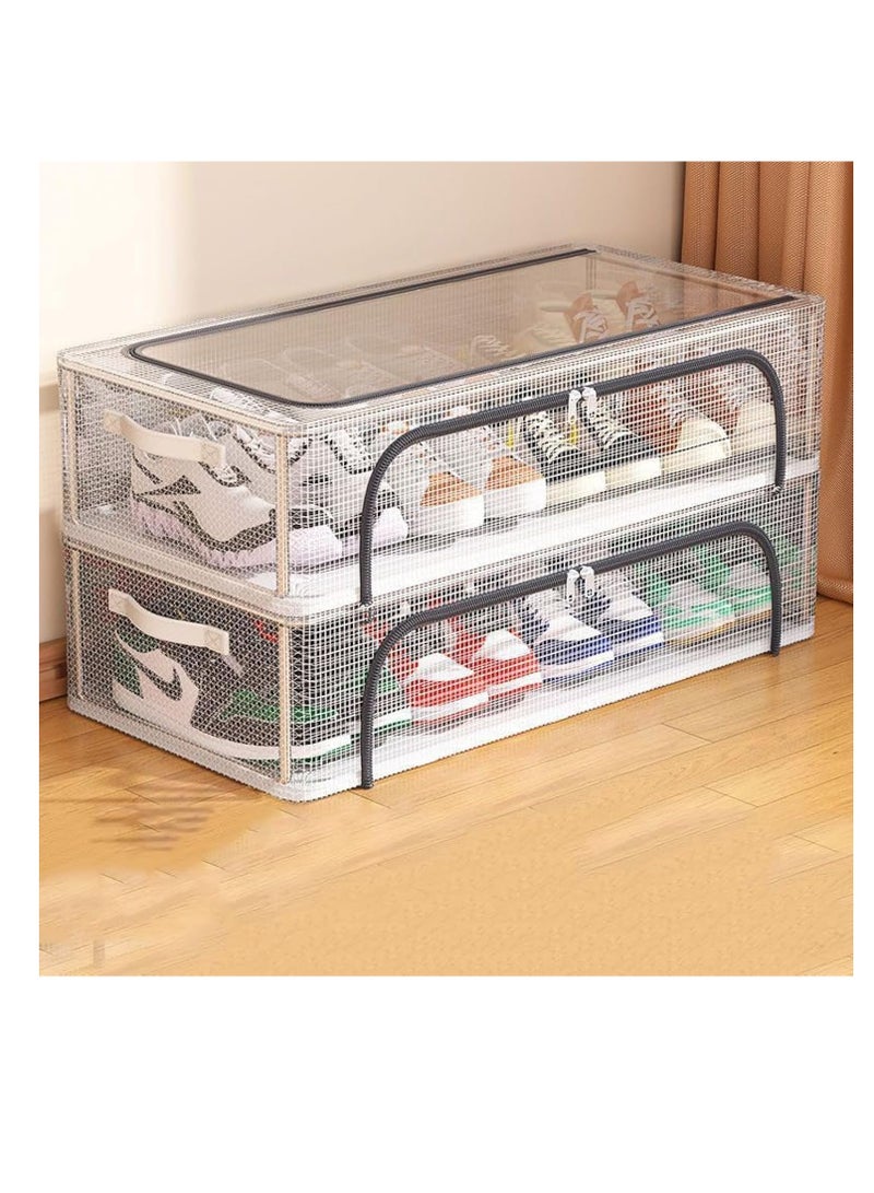 PVC Shoe Storage Box,Clear Shoe Organizer,Under Bed Shoe Storage Organizer,Fabric Shoe Storage Bins Under Bed Shoe Storage Organiser Underbed Bag with Clear Lid Foldable Under Bed Shoes Bag Shoe Storage(M+L)  - Image 1