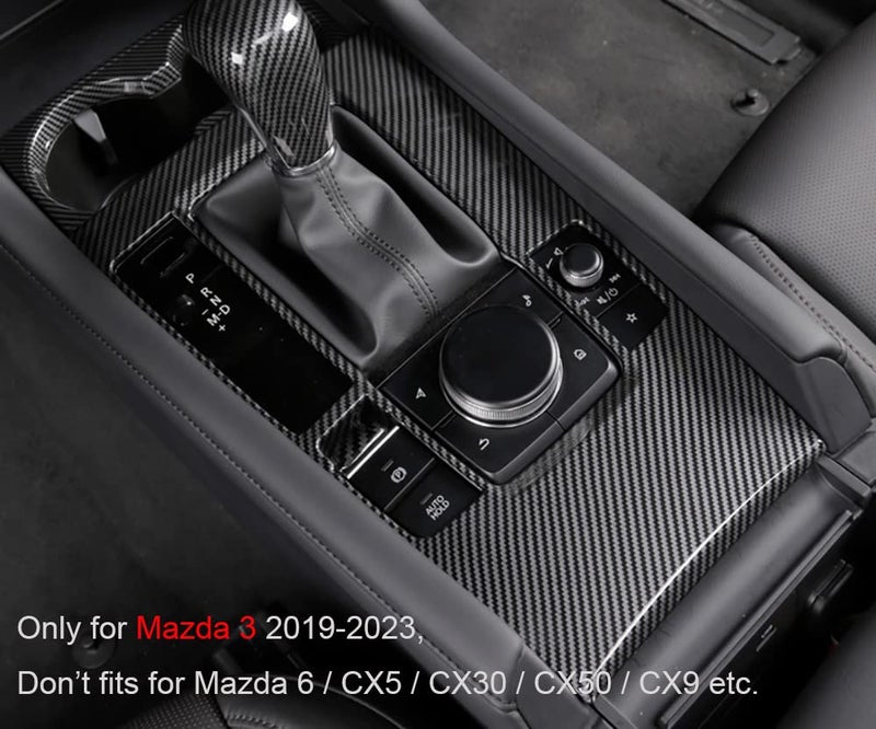 Kadore Interior Gear Shift Panel Frame Cover Trim for 2019-2022 2023 Mazda 3 Carbon Fiber Pattern (only for Mazda3)(Not fit Models Without Sliding lid for The Cup Holders) - Image 2