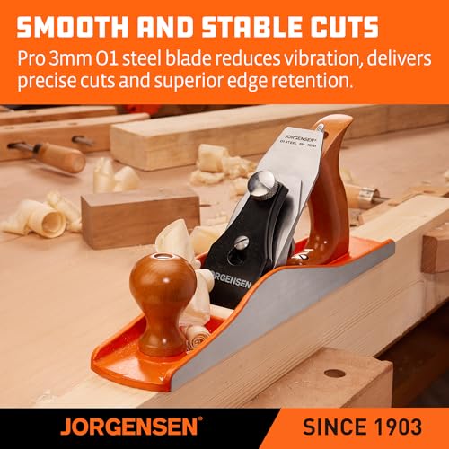 JORGENSEN No.5 Wood Planer, Hand Planer for Woodworking, Jack Plane for Flattening, Smoothing - Professional Hand Plane with Ductile Iron Body, Adjustable Cutting Depth, Ergonomic Handle - Image 3