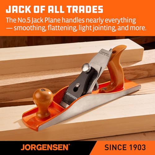 JORGENSEN No.5 Wood Planer, Hand Planer for Woodworking, Jack Plane for Flattening, Smoothing - Professional Hand Plane with Ductile Iron Body, Adjustable Cutting Depth, Ergonomic Handle - Image 5