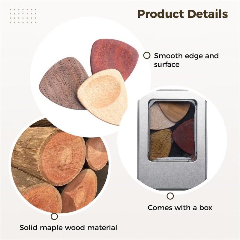 Wooden Guitar Picks Set, 10-Pack Bass Plectrums With Iron Storage Box For Electric, Acoustic Guitars, Bass - Image 3