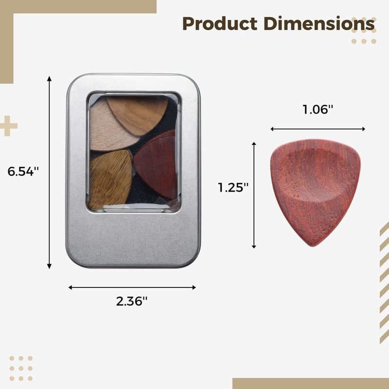 Wooden Guitar Picks Set, 10-Pack Bass Plectrums With Iron Storage Box For Electric, Acoustic Guitars, Bass - Image 2