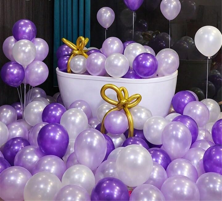 TOYXE Happy Birthday Net Canopy Tent LED lights Balloons Paper Banner For Decoration Purple Set of 50 Pieces - Image 4