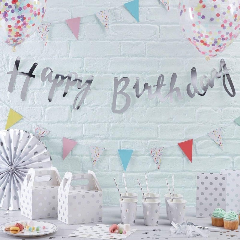 TOYXE Happy Birthday Net Canopy Tent LED lights Balloons Paper Banner For Decoration Purple Set of 50 Pieces - Image 3