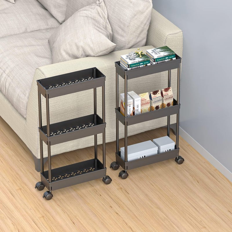 Sooyee 3 Tier Rolling Cart with Wheels,Slim Storage Cart,Narrow Storage Cabinet,Under Desk Storage,Rolling Utility Cart Storage Organizer for Office Bathroom Kitchen Laundry Room Narrow Places, Black - Image 5