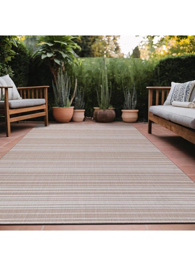 LuuL Home Stripe Outdoor Rug 5x7 Washable Outside Carpet for Indoor Patio Porch Waterproof Easy Cleaning Non Shedding Area Rugs Beige 5 x 7 - Image 1