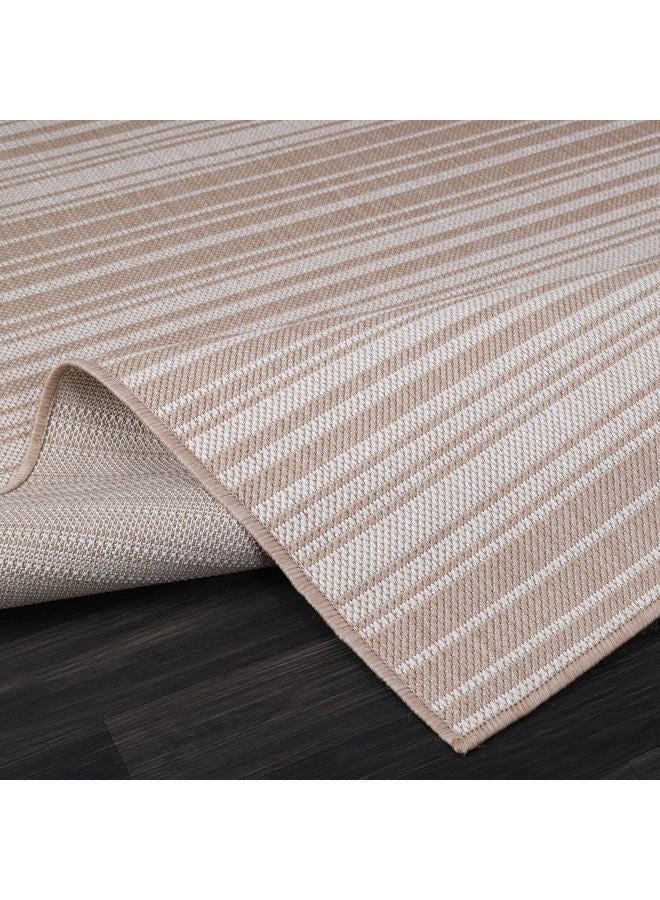 LuuL Home Stripe Outdoor Rug 5x7 Washable Outside Carpet for Indoor Patio Porch Waterproof Easy Cleaning Non Shedding Area Rugs Beige 5 x 7 - Image 3