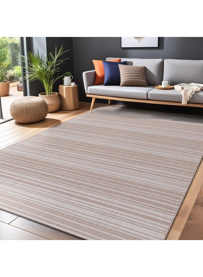 LuuL Home Stripe Outdoor Rug 5x7 Washable Outside Carpet for Indoor Patio Porch Waterproof Easy Cleaning Non Shedding Area Rugs Beige 5 x 7 - Image 4