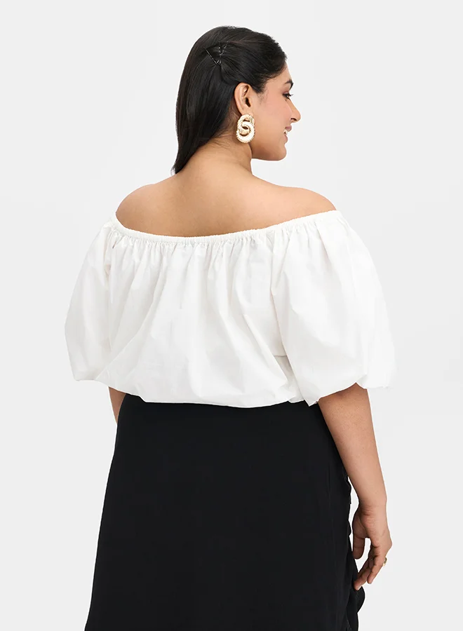 Virgio VIRGIO 100% Cotton Off-Shoulder Bubble Crop Top