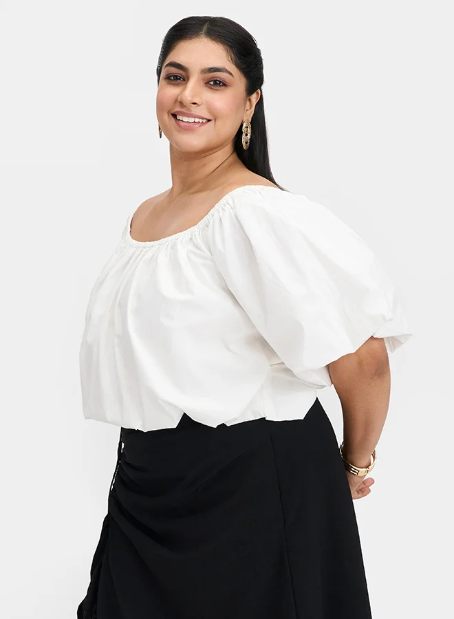Virgio VIRGIO 100% Cotton Off-Shoulder Bubble Crop Top