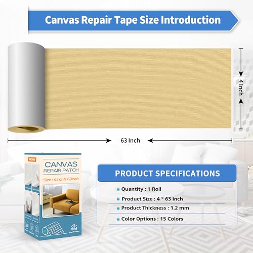 KING MOUNTAIN Canvas Repair Tape,Outdoor Gear Patch, 4×63 Inches,Waterproof,Self-Adhesive for Repairing Boat Covers,Sun Shades,Sofas,Tents,Lounge Chairs,Awnings (Beige-1) - Image 4