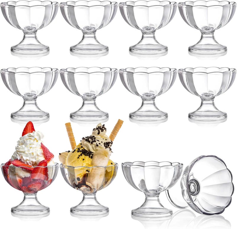 Mezchi Set of 12 Ice Cream Bowl Set 8 Ounce Plastic Dessert Bowls Clear Footed Dessert Cups Ice Cream Cups Bowls for Sundae Milkshakes Parfait Pudding Fruit - Image 1